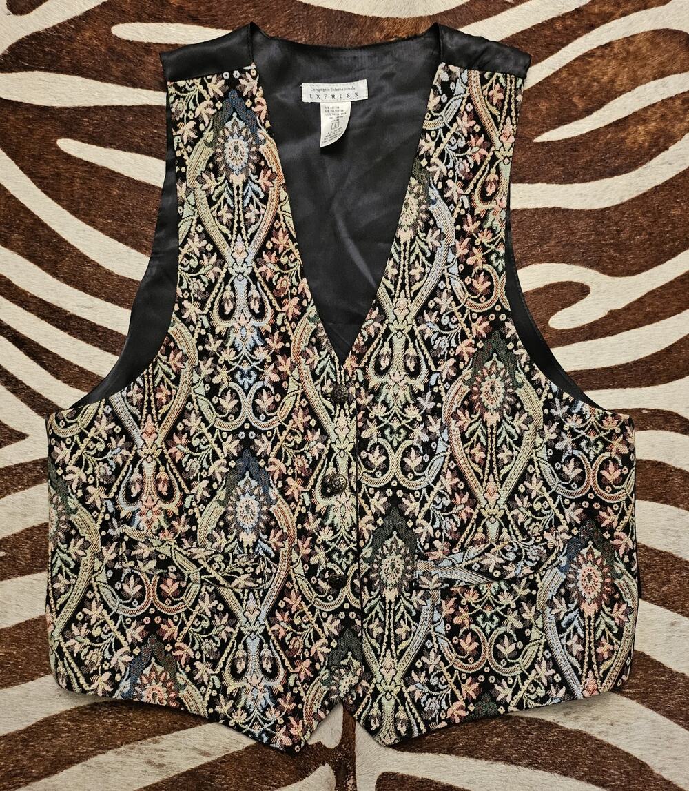 Vintage 90s Compagnie Internationale Express Tapestry Paisley Vest L Made Italy